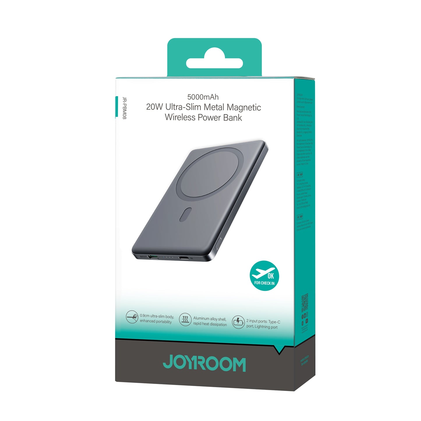 全新發布!JoyRoom JR-PBM08 20W超薄金屬磁吸無線充行動電源5000mAh