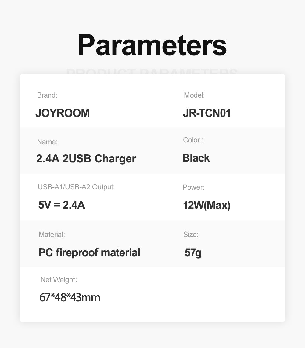 JoyRoom TCN01 2.4A 全新 雙 USB Mini 快充插頭