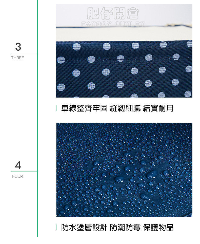 YOUFEN 加厚牛津布鋼架摺疊收納箱 - 藍底白點款