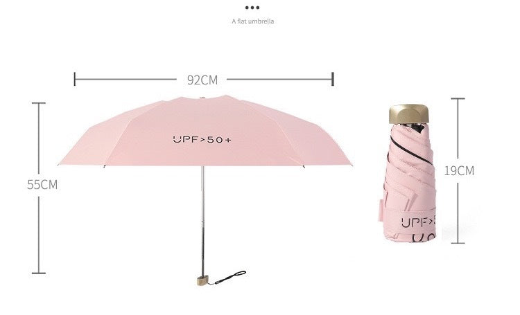 日本時尚UV雨傘 黑膠防曬縮骨雨傘 扁平五折UPF50+雨傘