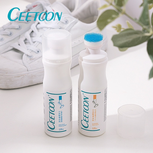 CEETOON 小白鞋清潔劑 120ml｜免水洗去污去黃 蛋白酶配方 360°海綿刷頭