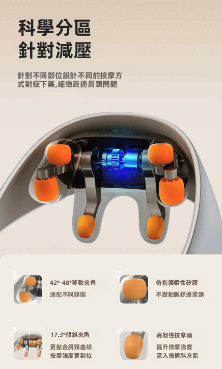 【P11】升級6頭斜方肌肩頸按摩器 | 42°C恆溫熱敷 仿指腹柔性矽膠 扣帶解放雙手 (頸背腰腿多部位適用)