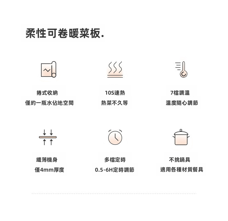 Ankale 柔性可捲暖菜板｜10秒速熱・7檔控溫・摺疊收納矽膠保溫墊 (普通款 450mm / 加長款 660mm)