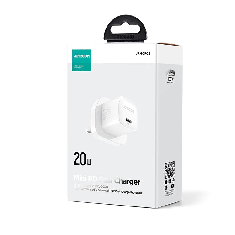 【JoyRoom TCF02】20W 迷你 PD 快充插頭 | USB-C 單口快充 軟小便攜 (iPhone/Android/iPad通用)