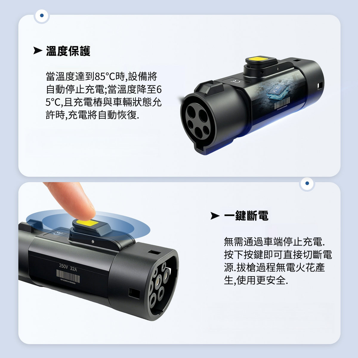 J1772 Type 1 轉 Type 2 EV 充電轉接頭 32A 250V Type 1 槍轉Type 2車