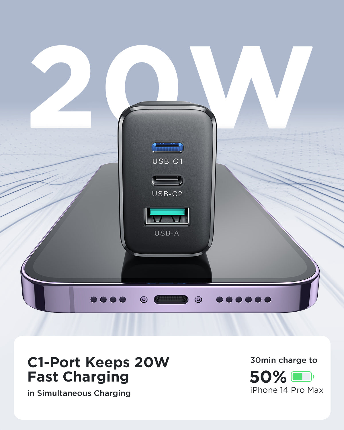 【JoyRoom TCF10】32W 三口迷你快充插頭 | 2x USB-C + 1x USB-A 多口同時快充 過壓過充保護 (iPhone/Android/iPad通用)