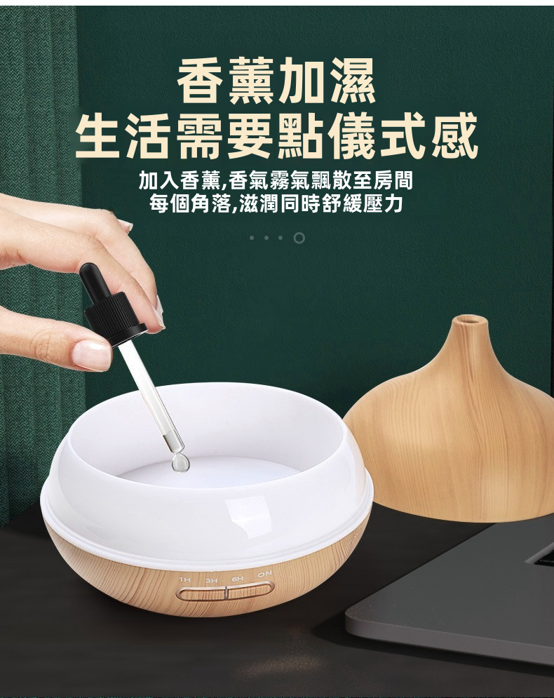 550ml 木紋香薰加濕器｜靜音納米霧化 斷電保護 氛圍夜燈 擴香機（4款）