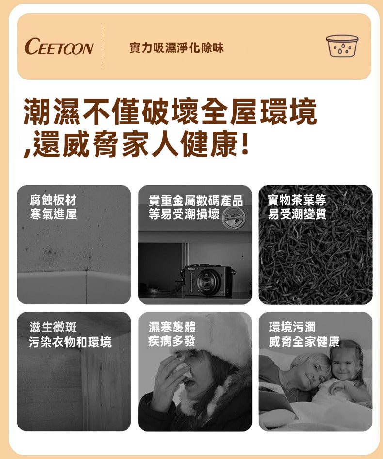 Ceetoon 強效集水除濕盒 (500ml) | 倒置不漏水 防潮防黴 物理抽濕盒 衣櫃/房間/鞋櫃適用