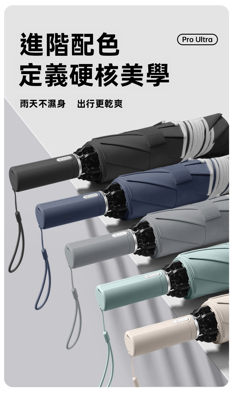 Pro Ultra 全自動電動反向折疊傘｜一鍵電動開收 Type-C充電 150次續航 360°反光環（5色）