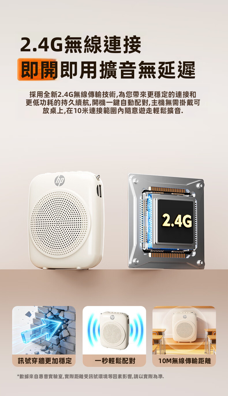 【HP 惠普】LS261SE 無線教學擴音器 | 2.4G零延遲傳輸 66mm大單元 DSP防嘯叫 15H長續航 (附輕量無線耳麥) 教師咪