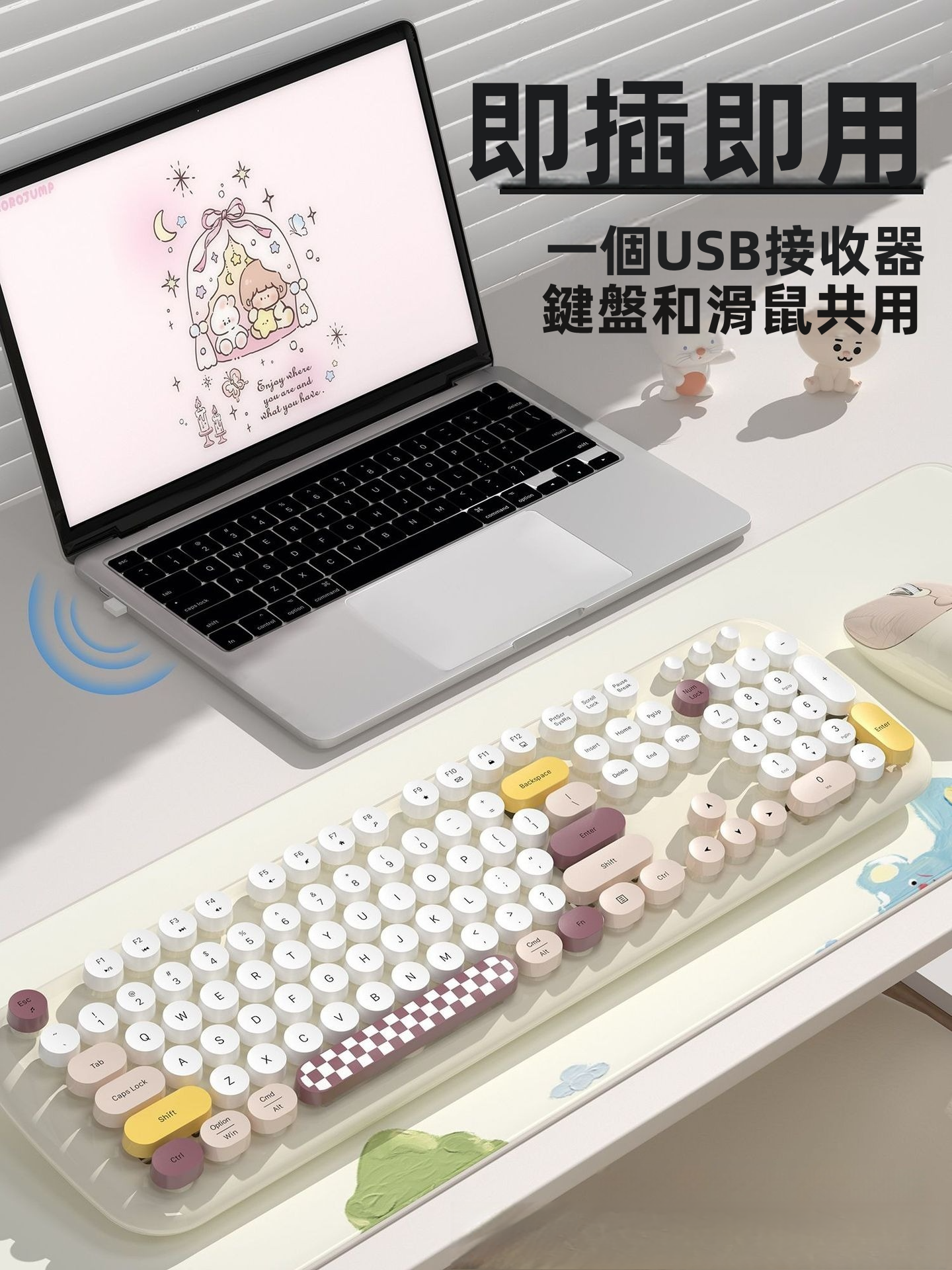 【MOFii Zero】復古圓形鍵帽無線鍵鼠套裝 | 亮面唇釉工藝 貓咪造型滑鼠 共用單個USB接收器 人體工學防滑腳架 (Mac/Win通用 多色可選)