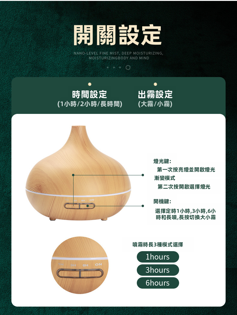 550ml 木紋香薰加濕器｜靜音納米霧化 斷電保護 氛圍夜燈 擴香機（4款）