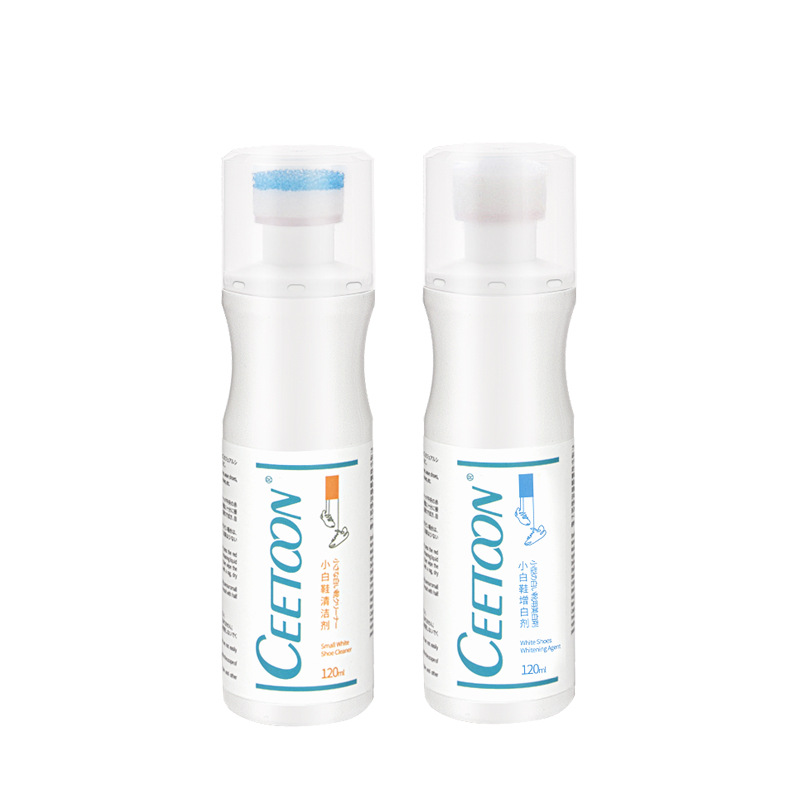 CEETOON White Shoe Cleaner 120ml | No-Rinse Stain and Yellow Stain Remover with Protease Formula and 360° Sponge Brush Head