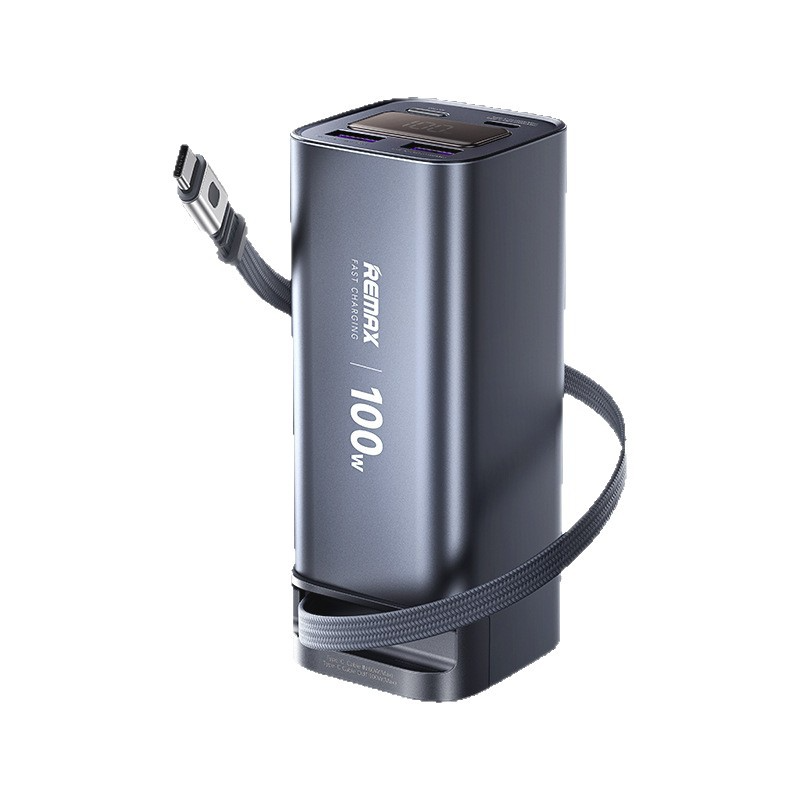 【REMAX 能量柱 FC系列】100W雙向快充 伸縮線尿袋 (20000mAh) | 自帶70cm磁吸編織快充線 100W自充0.8小時滿電 智能數顯 可上飛機高鐵 (MacBook/iPad/iPhone/Android通用)