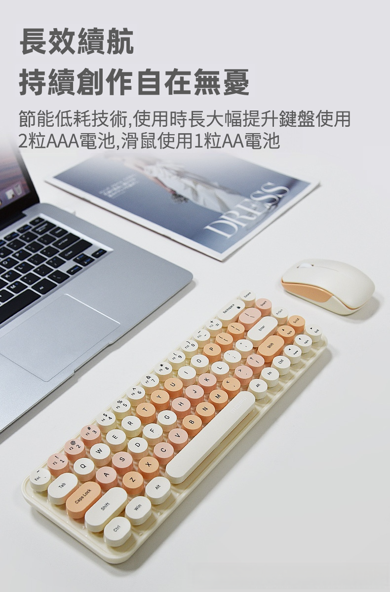 【MOFii i豆】復古圓點迷你無線鍵盤滑鼠套裝 | 輕巧隨身放手袋 2.4G即插即用 馬卡龍漸變拼色 節能低耗 (Mac/Win通用 多色可選)