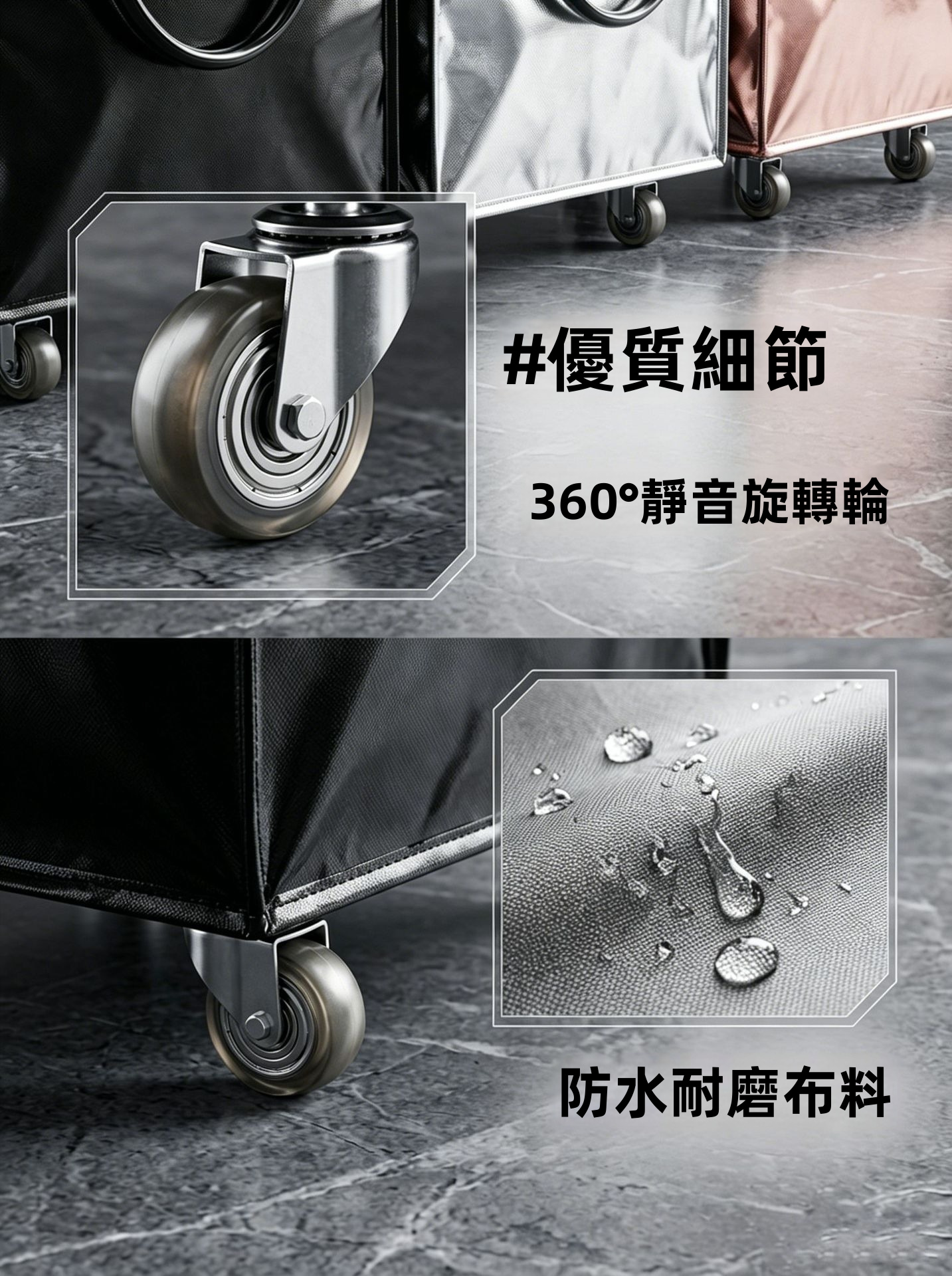 【潮流金屬感】多功能摺疊帶輪買餸車袋 | 360°靜音萬向輪 可拆卸魔術貼底板 防水耐磨 可手提/肩背/推拉 (S/M/L 3尺寸 7色可選)