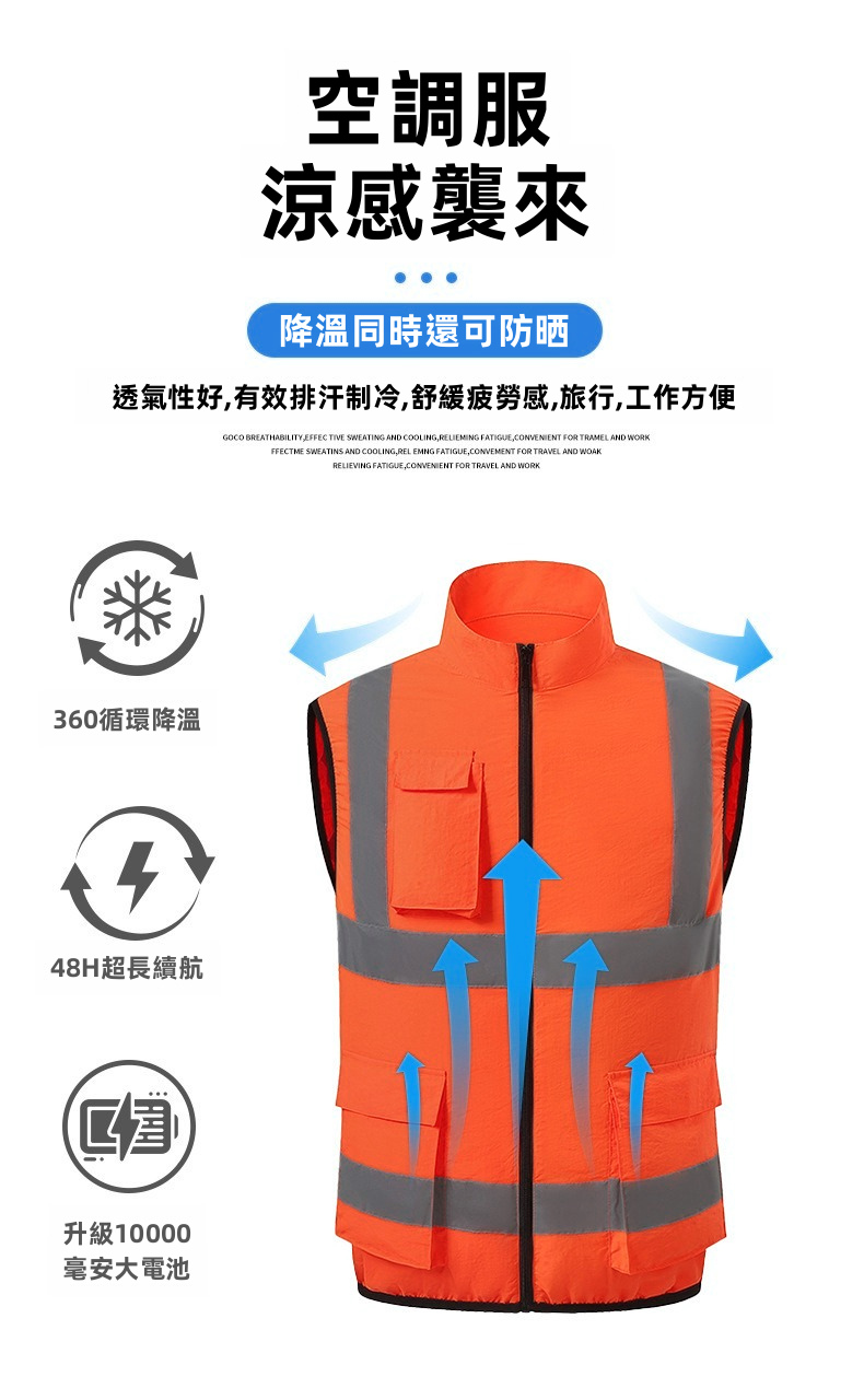 夏季降溫風扇背心｜12V無刷靜音風扇 3D循環送風 10000mAh大電池 反光條 透氣內襯