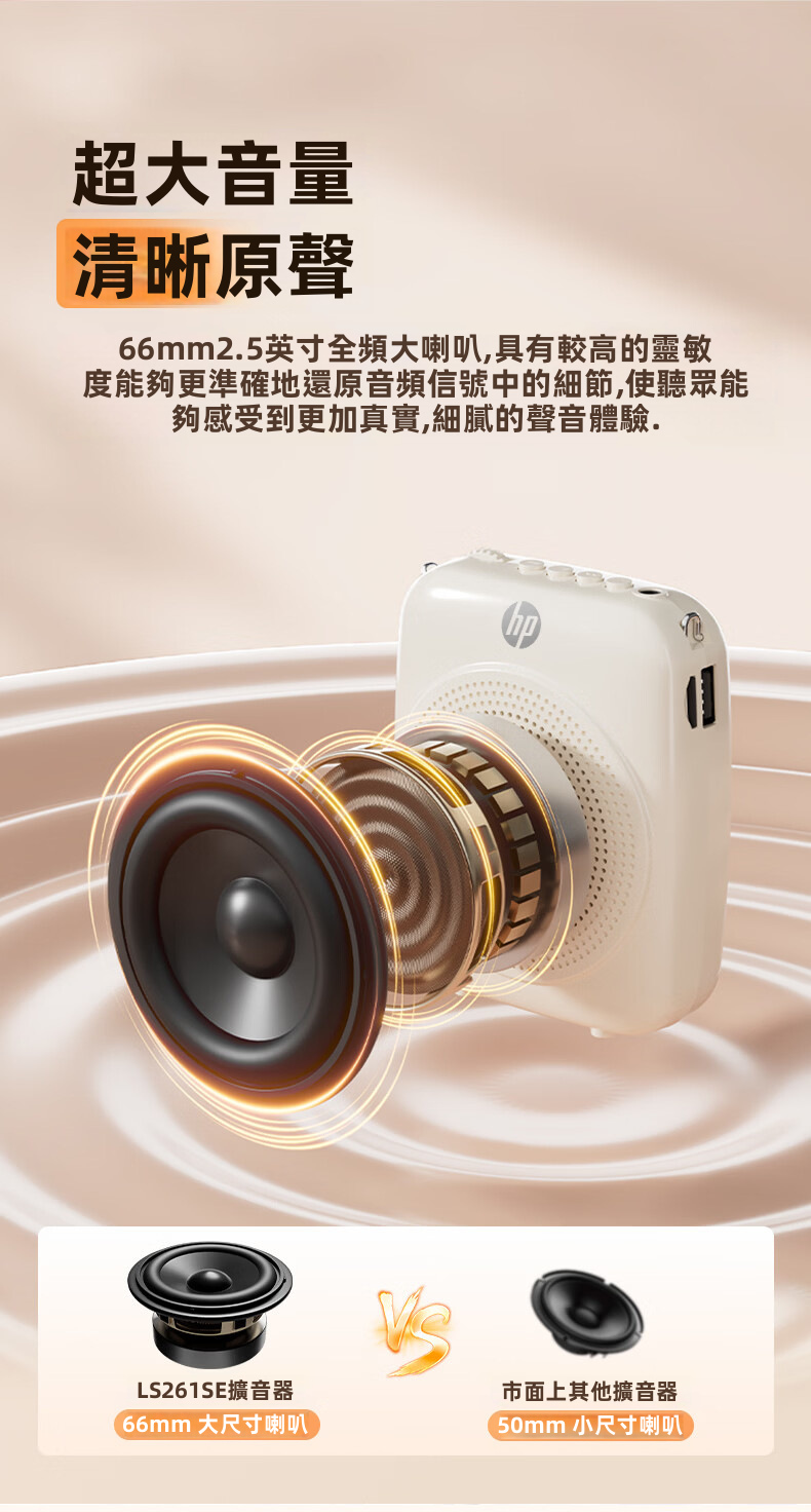 【HP 惠普】LS261SE 無線教學擴音器 | 2.4G零延遲傳輸 66mm大單元 DSP防嘯叫 15H長續航 (附輕量無線耳麥) 教師咪