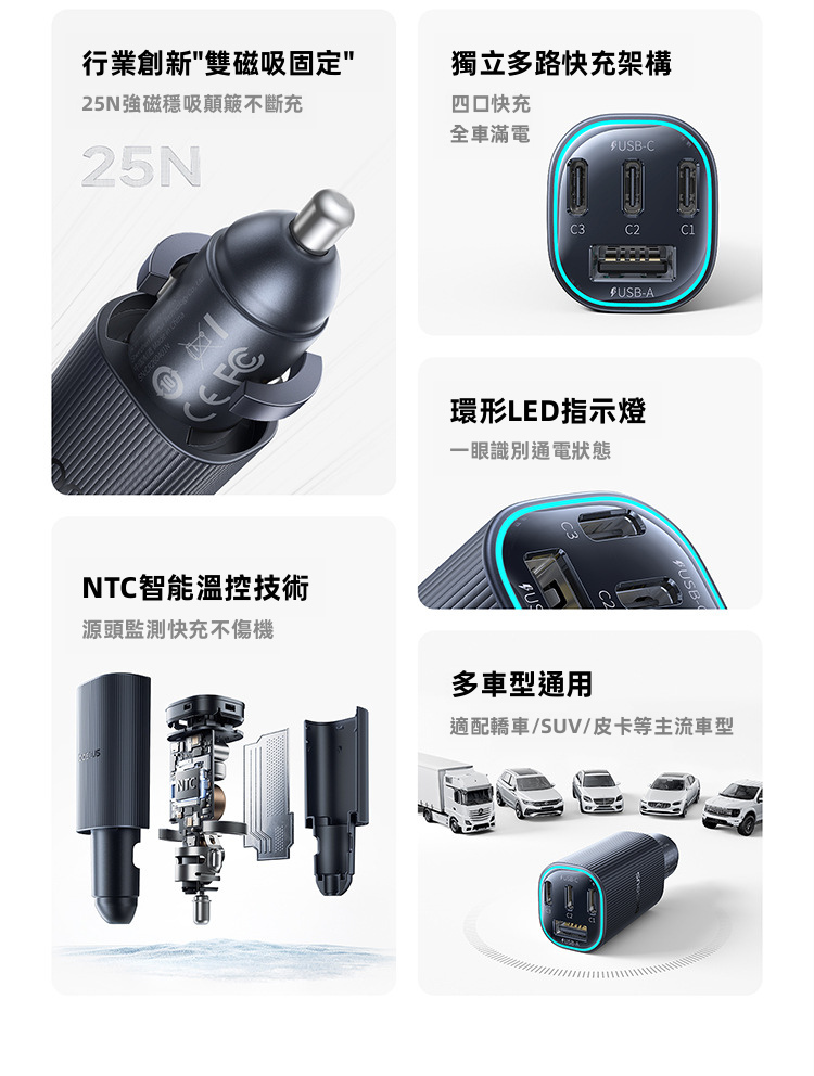 【倍思 Baseus】PrimeTrip 車載磁吸固定點煙器快充火牛 (30W/60W/100W/160W多款可選) | NTC低溫溫控 不斷充設計 支援小米澎湃秒充/蘋果全系快充