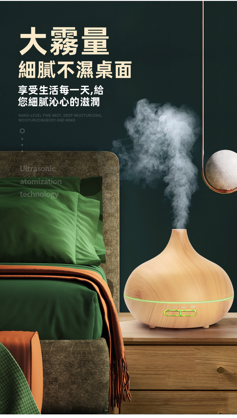 550ml 木紋香薰加濕器｜靜音納米霧化 斷電保護 氛圍夜燈 擴香機（4款）