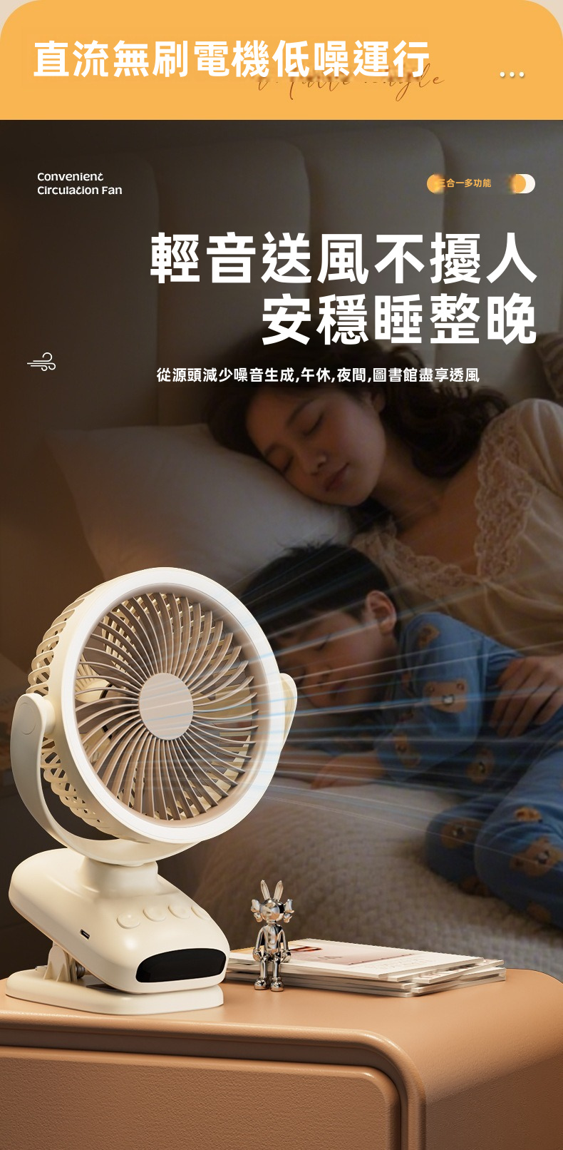 【三合一多功能】智能數顯自動搖頭夾式循環風扇 | 7葉螺旋強勁大風力 5檔風速 100°左右搖頭+180°俯仰 1-9H定時 柔光夜燈 (BB車/床頭/辦公室/露營適用)
