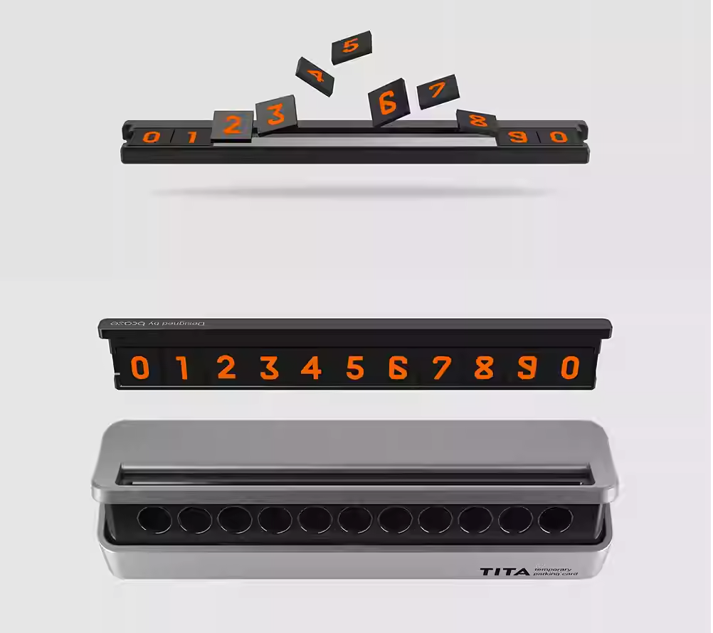 TITA - 『典』經典造型泊車聯絡電話號碼牌（夜黑/銀色）｜ 瞬間切換號碼的顯示與隱藏