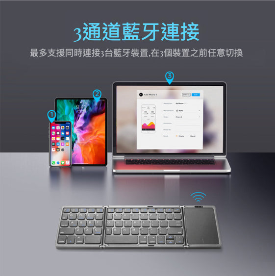 三折疊無線藍牙鍵盤(附觸控板)：打造便攜與高品質的完美結合