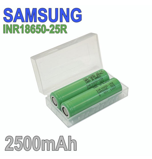 三星  INR18650-25R (2粒裝) 2500mAh 3.6V 20A 18650 充電鋰電池 (平頭) 動力電池 (不包膠盒)