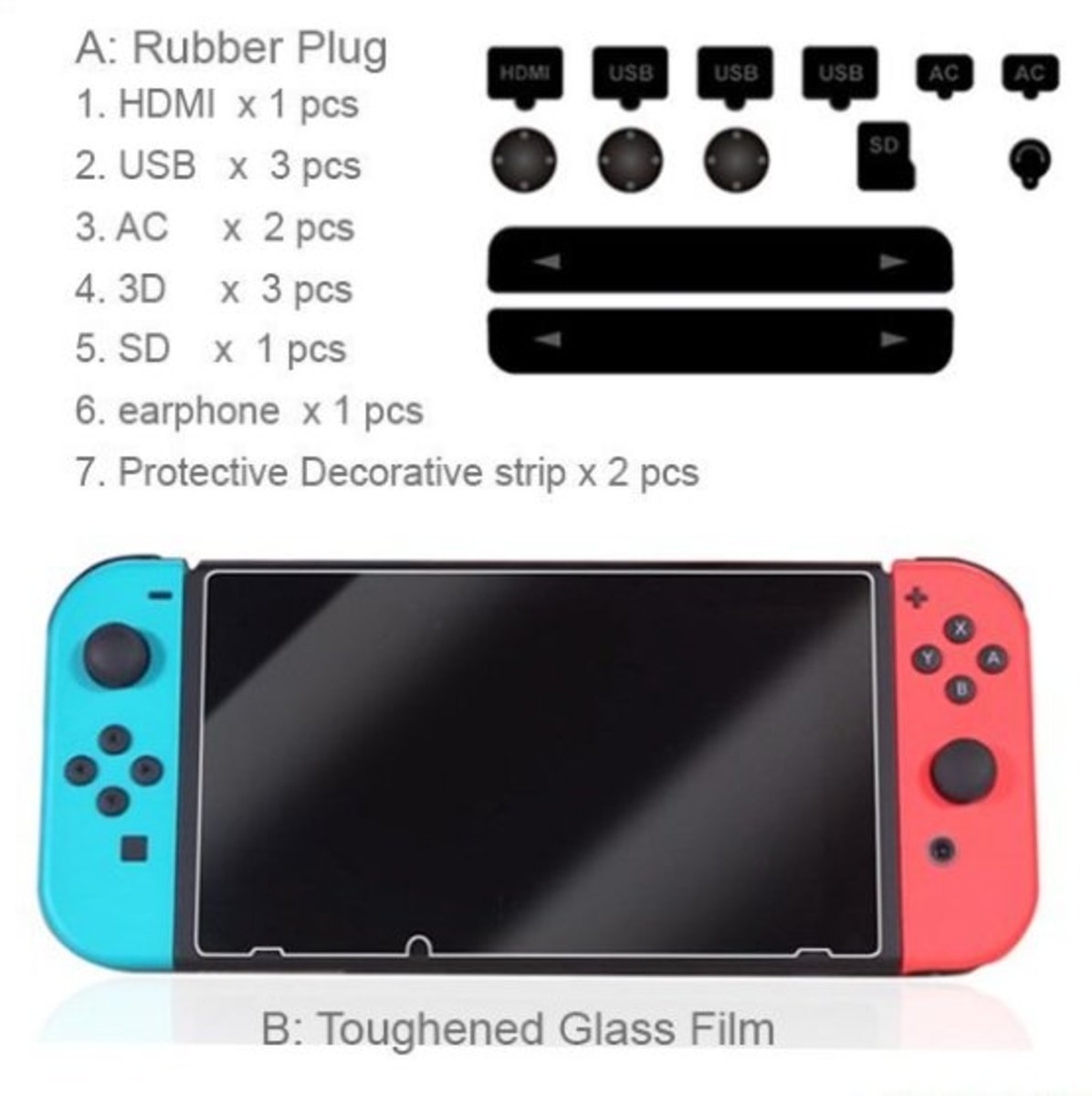 Nintendo Switch 主機防塵塞 鋼化膜套裝 TNS-862