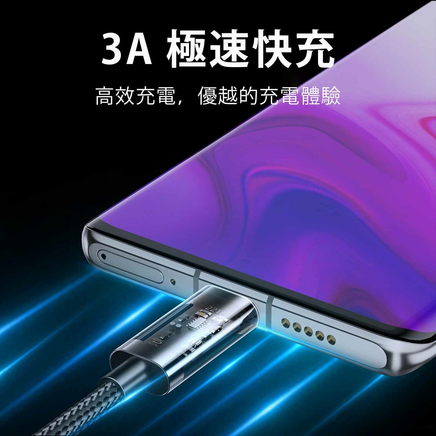 JoyRoom USB-A to Type C 1.2米 3A 快充數據線