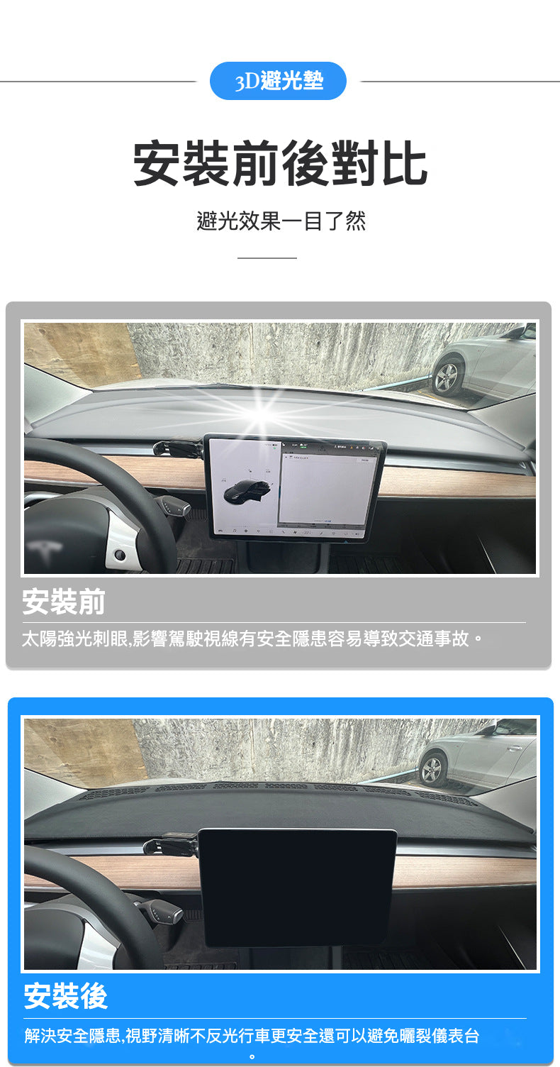 Tesla Model3(2022前)/Y(2024前) 專用3D避光墊：蜂巢出風口設計，完美貼合