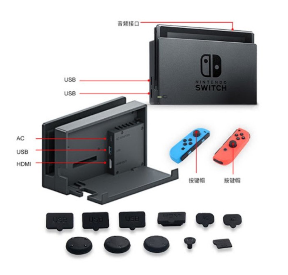 Nintendo Switch 主機防塵塞 鋼化膜套裝 TNS-862