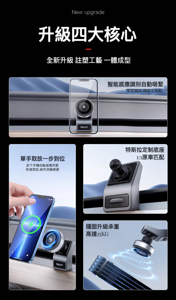 Tesla Model Y/3 真空吸附·無線充電支架: 強力吸附與無線充電的完美結合
