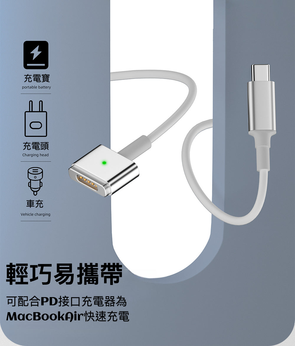 適用於 MacBook 的磁吸快充線：Type-C to Magsafe 1/2