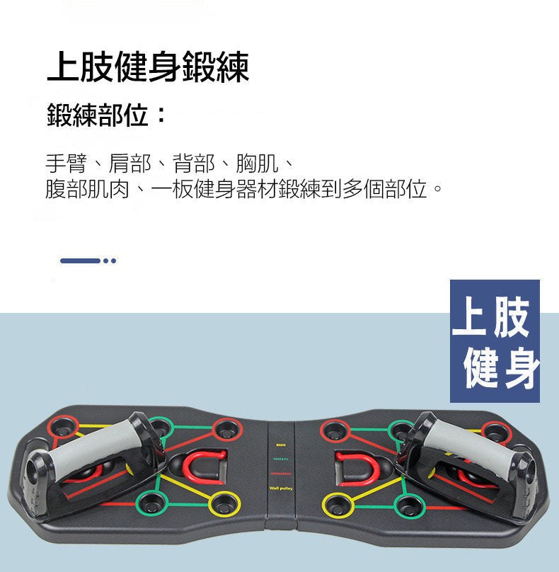 多功能拉繩可折疊臥撑板｜12種訓練方法｜胸肌肩背三頭肌訓練｜家用健身必備