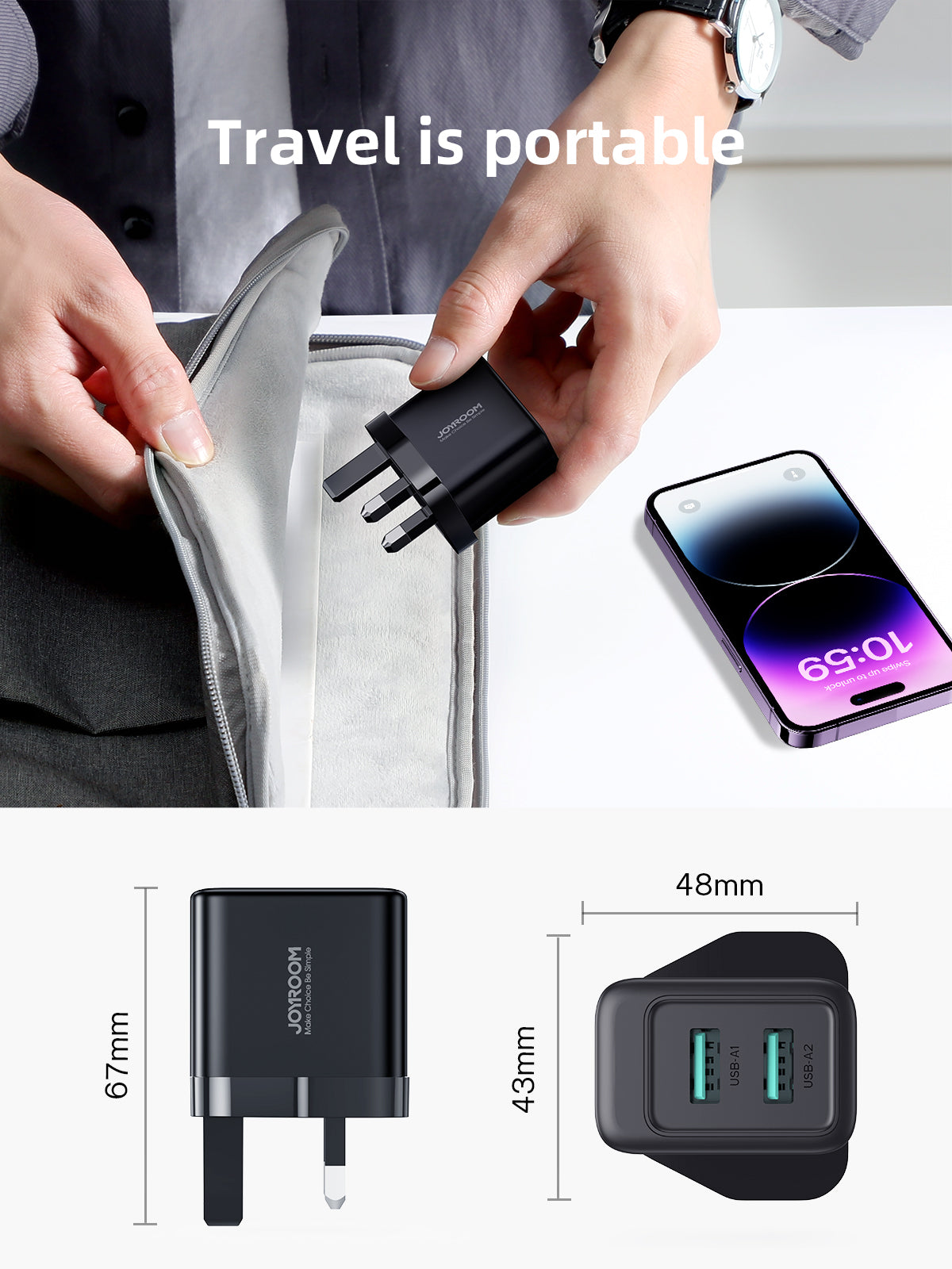 JoyRoom TCN01 2.4A 全新 雙 USB Mini 快充插頭