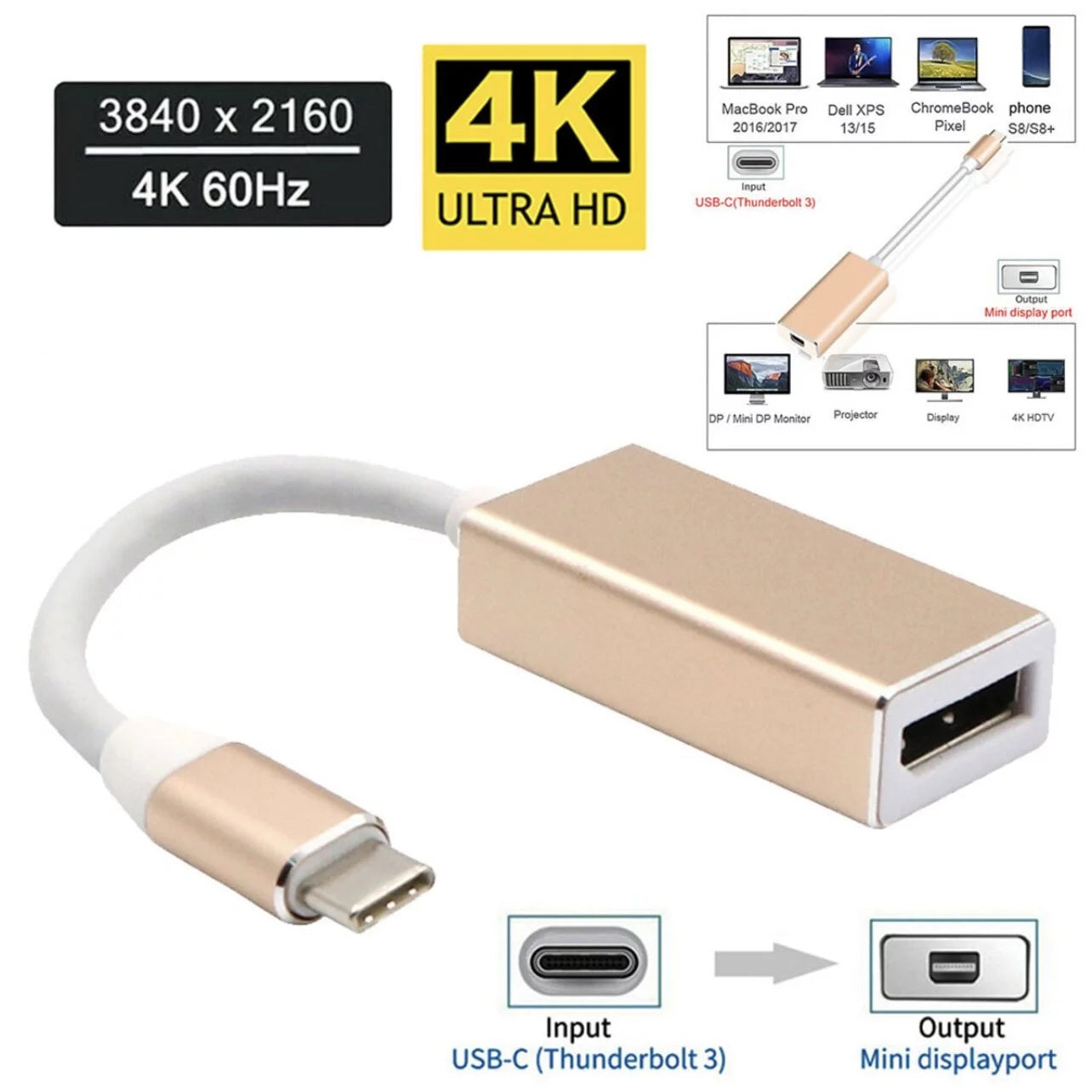 TYPE-C USB3.1 To DP Display Port連接線/ Macbook Air 3.1轉DP Display Port高清線 (金銀色隨機發貨)