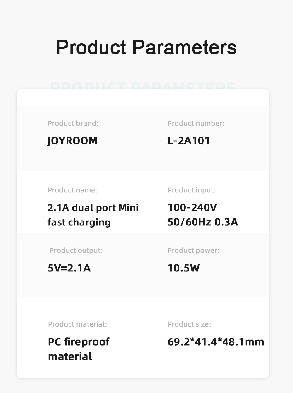 JoyRoom L-2A101 2.1A 雙 USB Mini 快充插頭