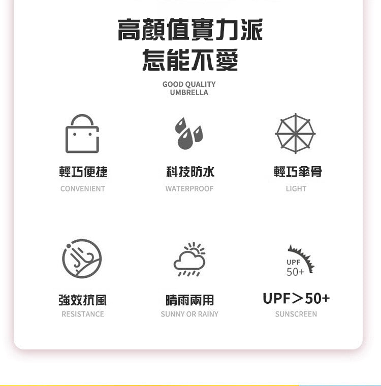 日本時尚UV雨傘 黑膠防曬縮骨雨傘 扁平五折UPF50+雨傘