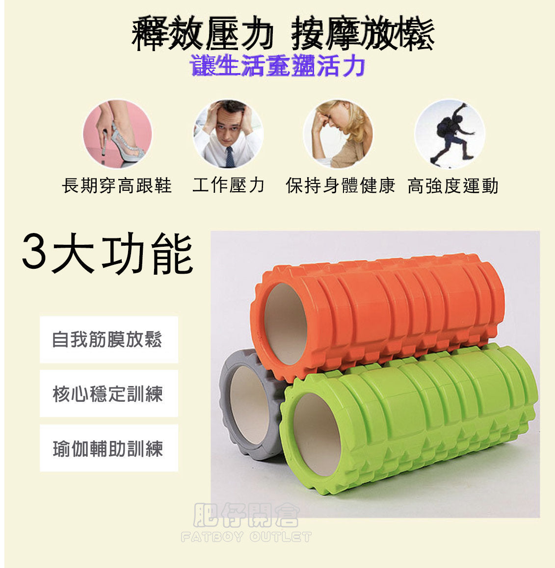 EVA YOGA 3D 滾輪瑜伽柱 33cm｜按摩滚筒｜消除疲勞水腫｜顏色隨機