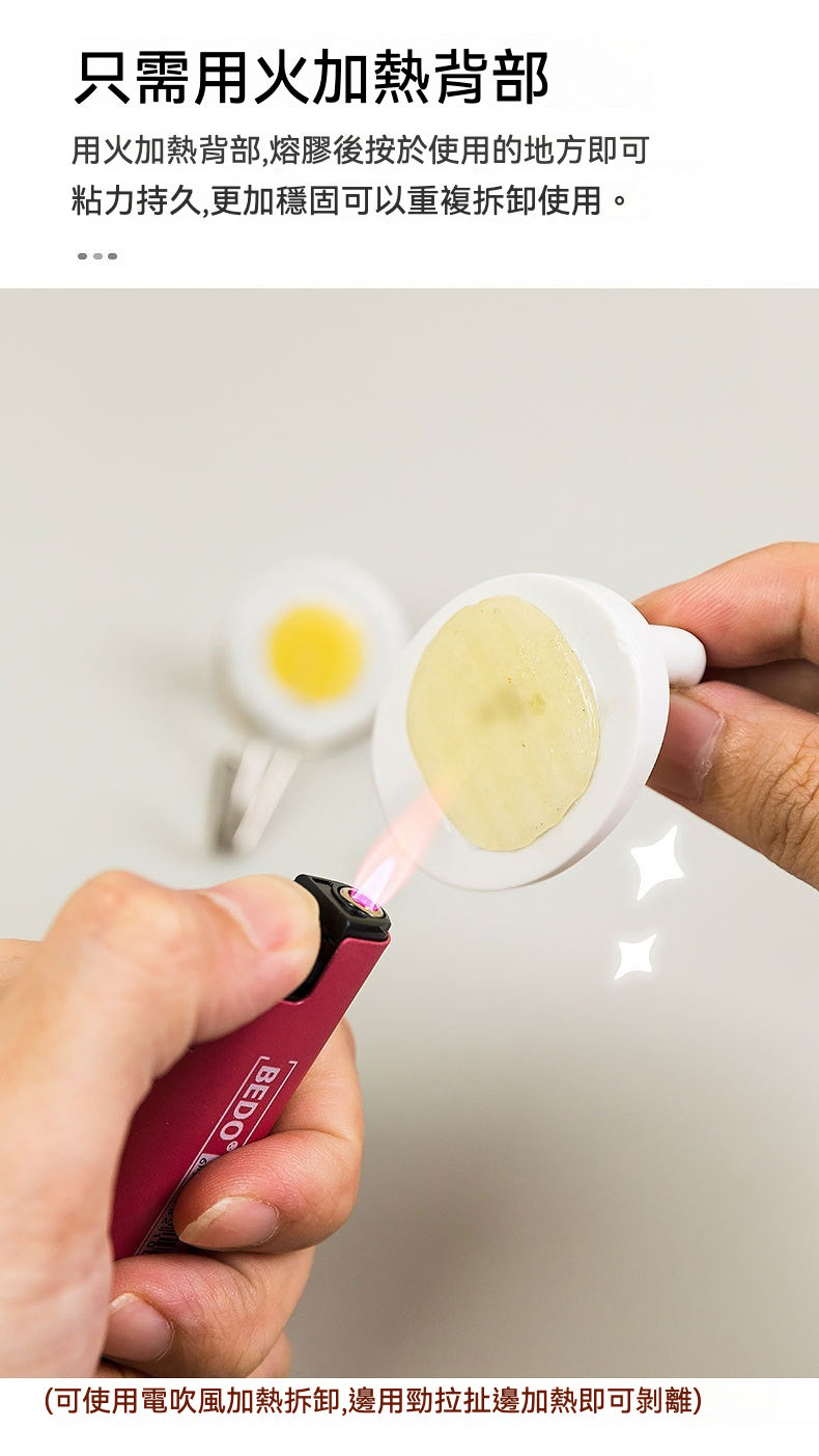 熱熔膠式粘貼掛鉤 (3枚入)｜強力承重 · 重複使用