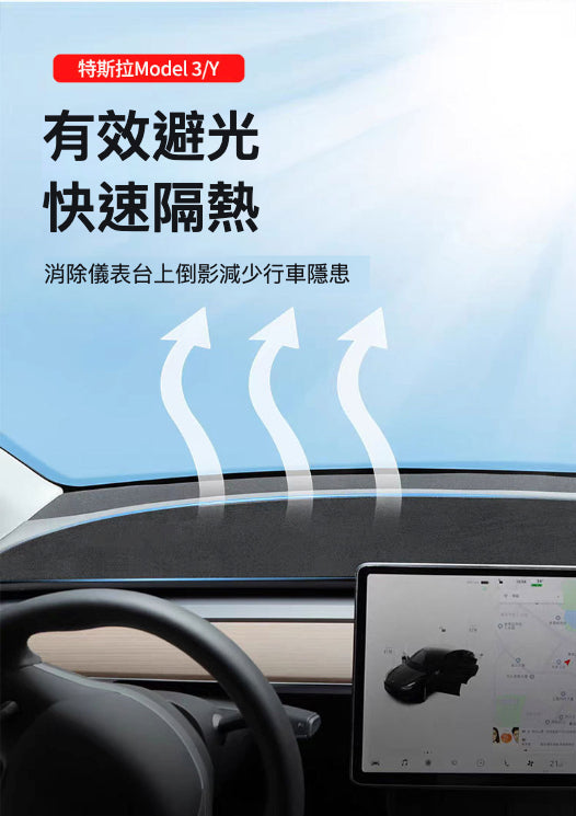 Tesla Model 3 2023儀表台遮陽墊：防曬隔熱、防滑耐磨、無損安裝、精準貼伏