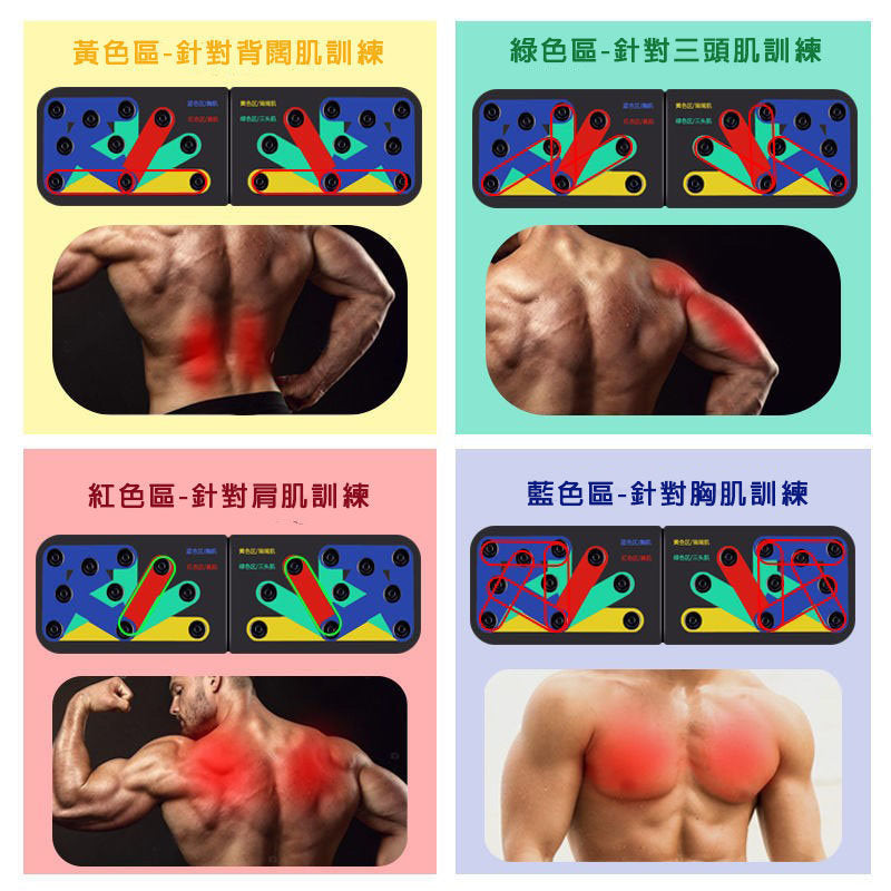 多功能拉繩可折疊臥撑板｜12種訓練方法｜胸肌肩背三頭肌訓練｜家用健身必備